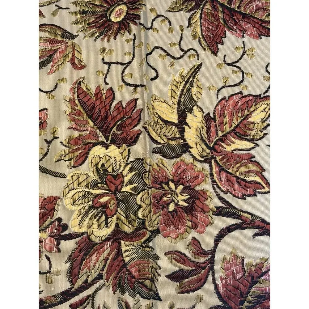 Vintage MCM Damask Fringed Tablecloth Floral Reversible Satin silk Registado AVA